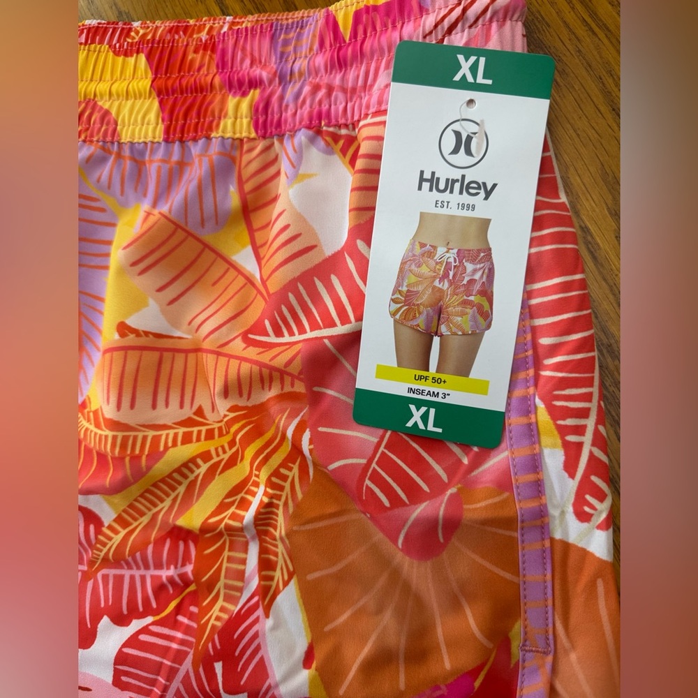 Set of 2 / women's HURLEY UPF 50 Inseam 3 Swim SHORT XL Orange Floral/Blac - Picture 5 of 11